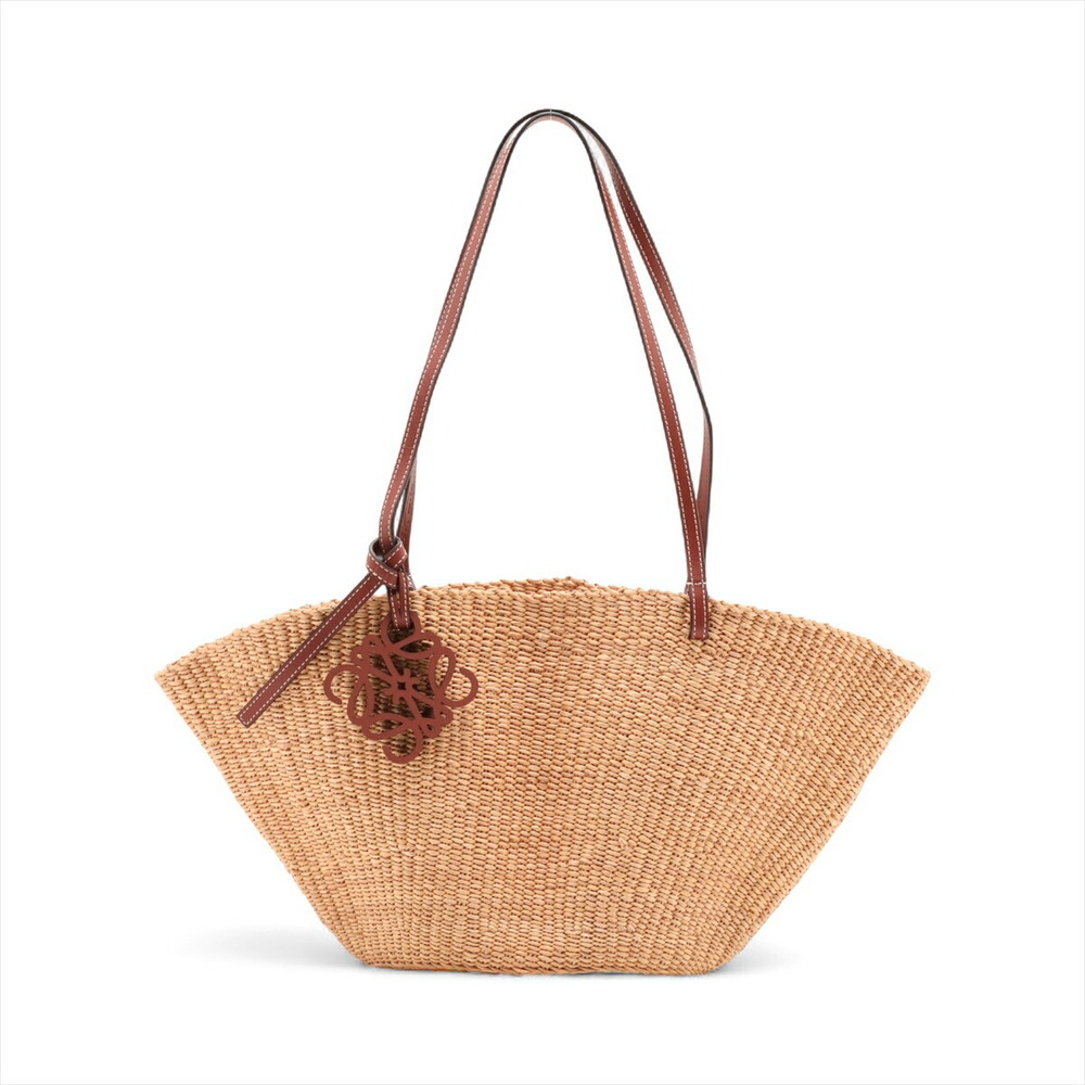 Loewe Shell Basket Elephant Grass Leather Tote Bag Beige Tan Brown